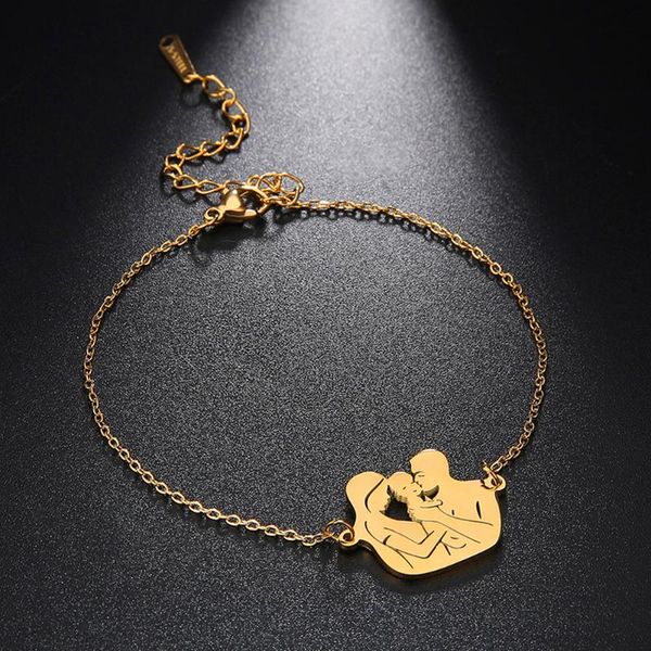 

fishhook мать отец сын дочь младенца семьи подарок цвета золота для женщин из нержавеющей стали кулон шарм браслет ювелирные изделия, Black