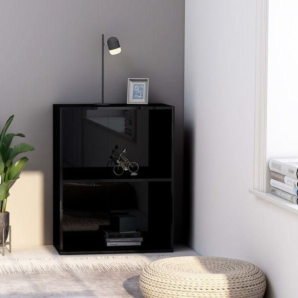 

bookcase with 2 shelves black glossy 60x30x76.5 cm in chipboard