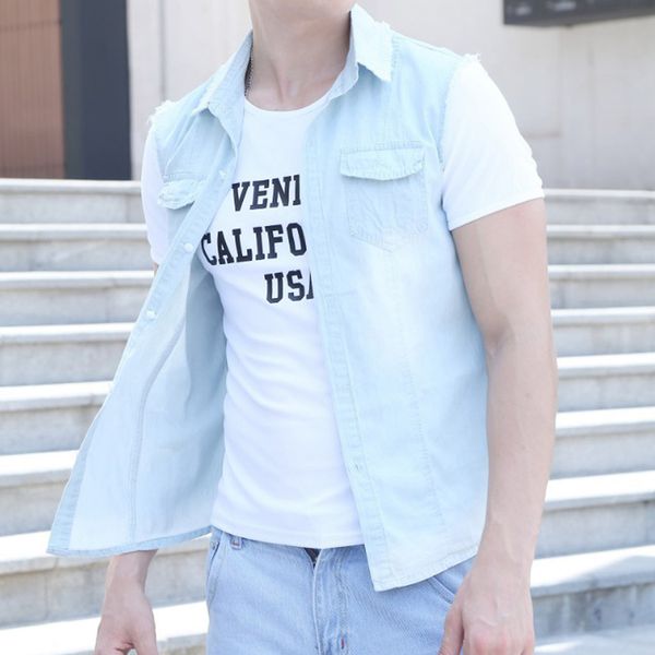 

mens denim jeans vest wild coat ripped trendy sleeveless jacket new spring male streetwear cowboy waistcoat jackets plus, Black;white