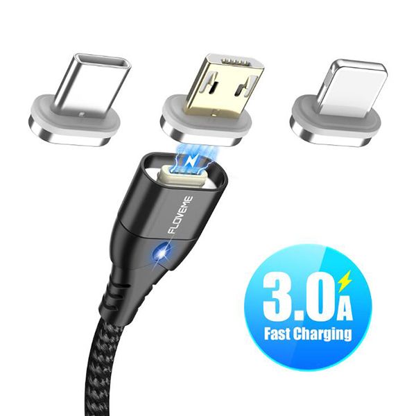 

floveme magnetic cable micro usb type c for iphone lighting cable 1m 3a fast charging wire type-c magnet charger phone cable