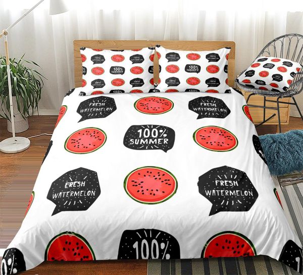 

watermelon duvet cover set red fruits bedding kids boys girls watermelon pattern white quilt cover  bed set fruit dropship