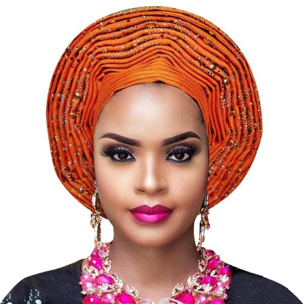 Aso oke headtie gele nigerian headtie afrikanische auto gele frauen kopf wickeln dame turban für hochzeit