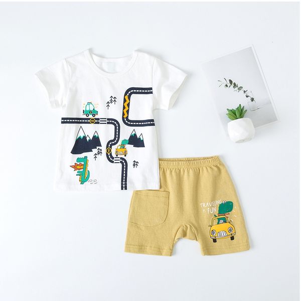 

patpat 2020 new summer baby's clothing male 2pcs animal baby's sets kids boy sets suits baby clothes, White