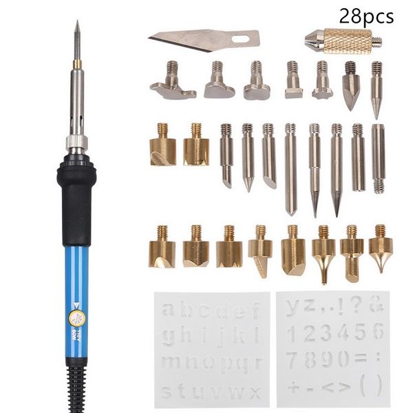 

28pcs adjustable soldering iron carving pyrography tool wood embossing burning soldering pen set welding tips kit eu/us/uk plug