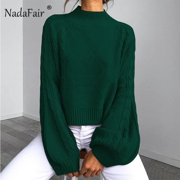 

nadafair lantern sleeve half turtleneck knitted sweater women autumn winter oversized sweaters pullover female jumpers baggy, White;black