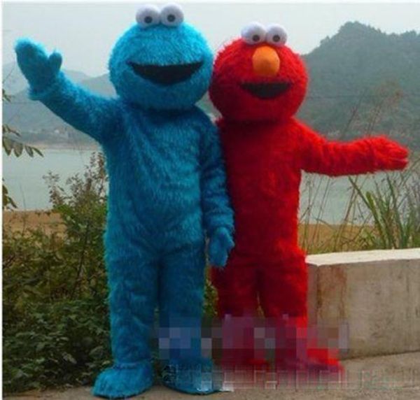 

sesame street red elmo blue cookie monster mascot costume, animal carnival +ing, Red;yellow