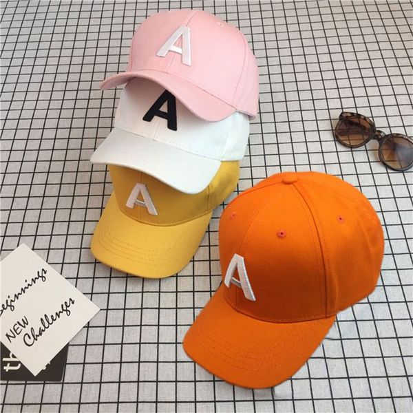 

summer baby cap children kids boy girl embroided letter a flat casquette hat adjustable sun cap baseball fashion solid color, Yellow