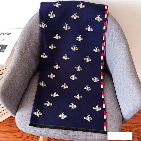 

2019 autumn and winter the high-quality designer new ladies small bee imitation cashmere scarf long two-use warm neck shawl, Blue;gray