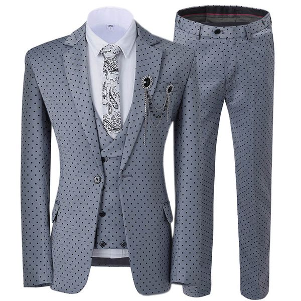 

2019 slim fit double breasted men's suit 3 pieces spotted casual notch lapel vest tuxedos groomsmen for party(blazer+vest+pants, White;black
