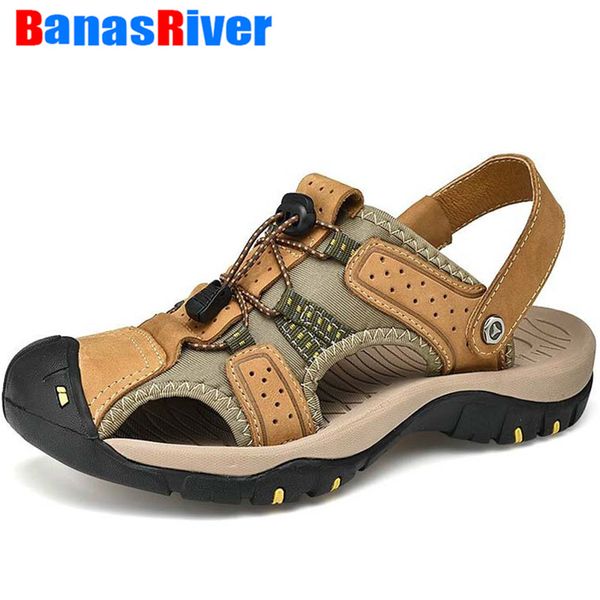 

new men summer sandals leather casual shoes roman style beach tenis masculino zapatillas hombre male sneakers big size 47, Black