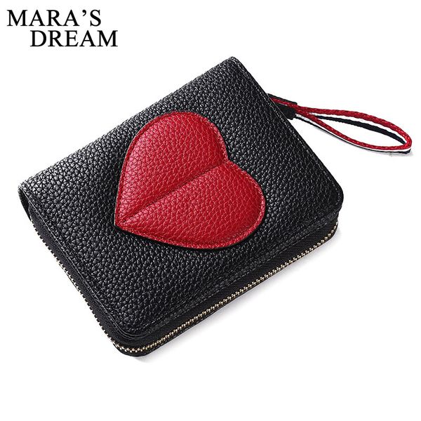 

wallets mara's dream 2021 ladies heart-shaped wallet short zipper japanese and korean youth women's cross-section purse, Red;black