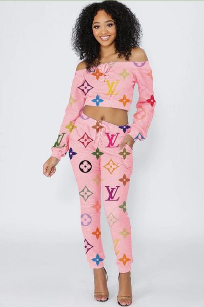 

новый дизайн марка женщины костюмы сексуальный slash шеи цвет письмо печати майка брюки костюм из двух частей устанавливает спортивный костю, Gray