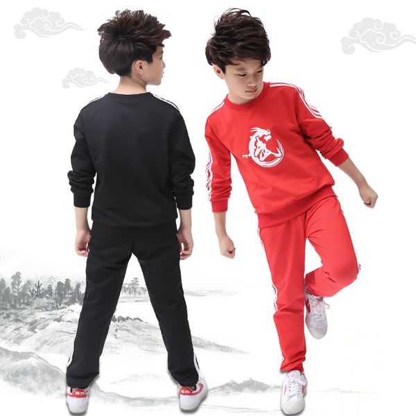 

for height 110-180cm child gym set boys kungfu suit tracksuit girls spring autumn stripe clothes sets wushu kids clothing suits, White
