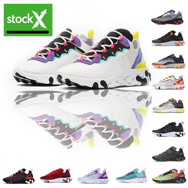 

wholesale 2020 bred reacts shoes react element 55 87 running shoes triple white black game royal sail jade breathable sports shoes 36-45