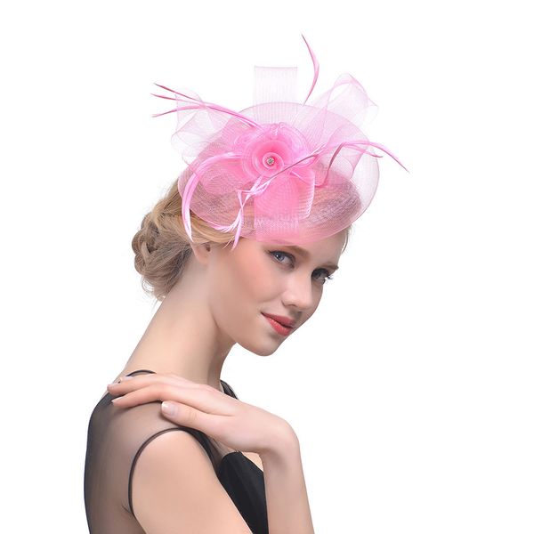 

women lady feather hat feather flower mesh fascinators wedding girls headwear hairpin