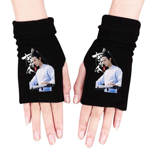 

chenqingling wang yibo xiaozhan knit gloves fingerless mittens, Blue;gray