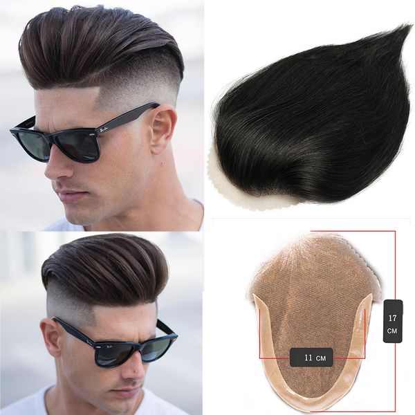 

professional toupee human hair full lace closure 11*17cm straight hair hairpiece for man 100% virgin human hair black color dyeable, Black;brown