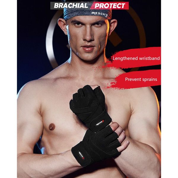 

half-finger gloves men's pressure fitness gloves non-slip wrist guard weightlifting dumbbells exercise tools, Black