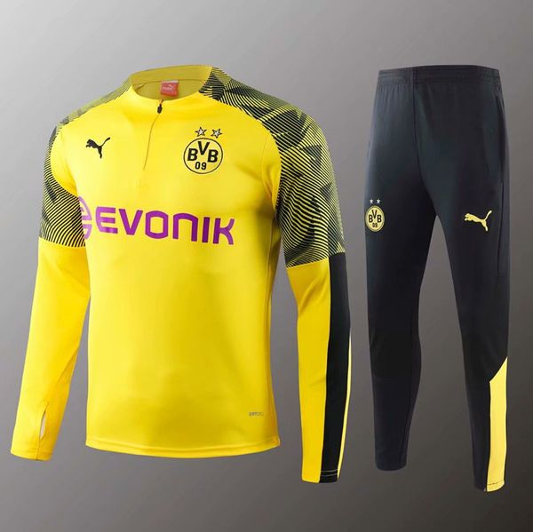 

2019 2020 borussia dortmund soccer training suit kits soccer jersey 19/20 survetement dott training tracksuit jacket soccer sets tracksuits, Black