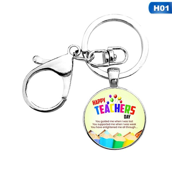 

appreciation teachers keychain love heart charm keyring thank you teacher key chain ring holder jewelry teacher's day gift, Silver