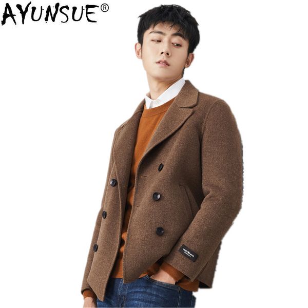 

ayunsue 100% wool coat 2018 autumn winter jacket men double-side woolen coats fashion mens short overcoat abrigo hombre my1475, Black