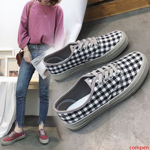 

canvas shoes women s spring and summer new korean ritro plaid shoes student lace up