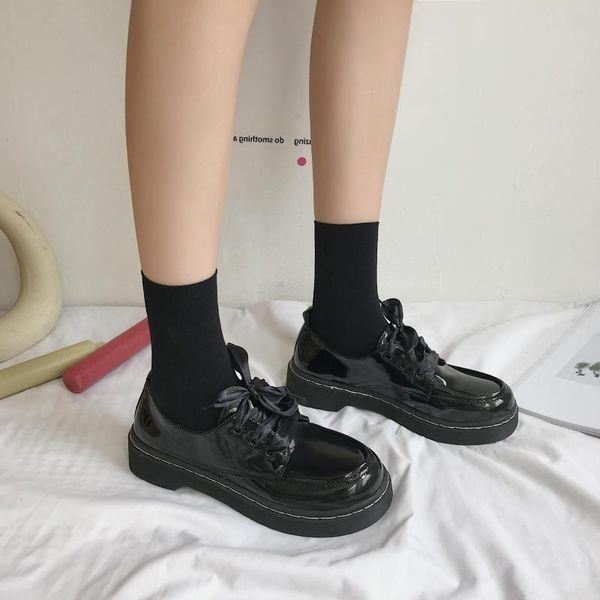 

small college women's women's shoes-style japanese-style jk shoes england 2019 trendy shoes korean-style versatile faux pu chunk, Black