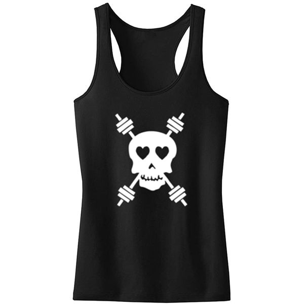 

women's skull and weight bars kettle bells fitness workout racerback tank summer funny letter print tank top, White