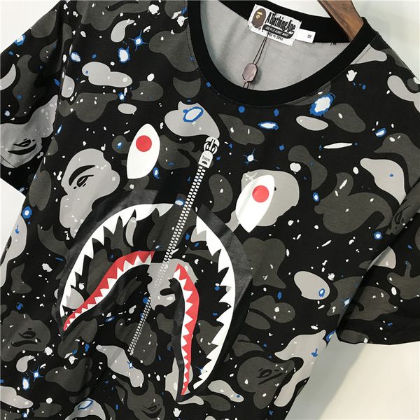 

mens tshirts jogger tracksuit tide hip hop tee + shorts brand designer shirt crew neck tees starry sky patchw shark mouth print, White;black