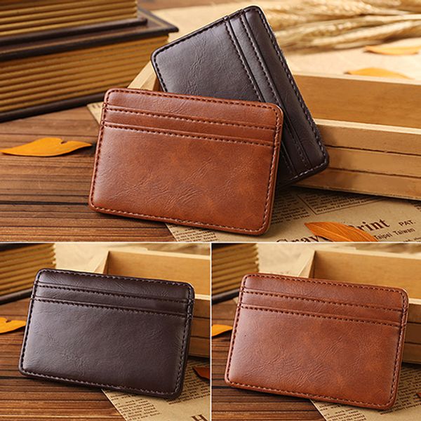 

men's fashion magic faux leather slim wallet money holder purse, Black