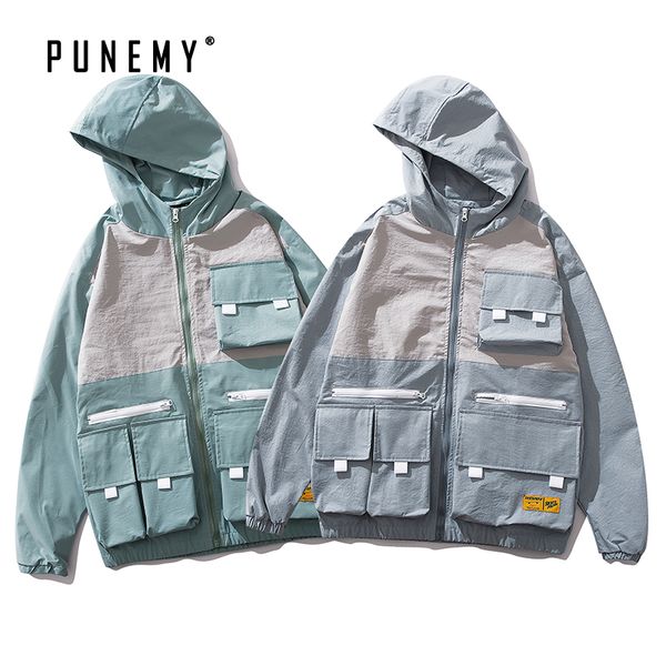 

men jackets coats multi-pockets zipper hooded oversize hip hop japanese streetwear harajuku windbreaks man's cargo jackets coats, Black;brown