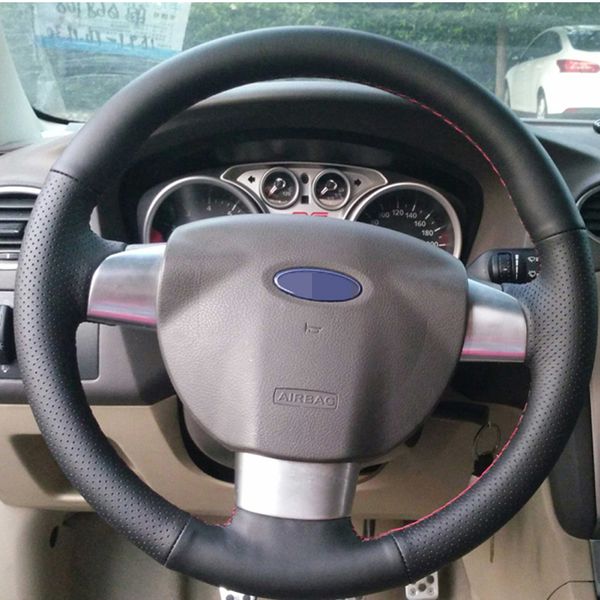 

black artificial leather car steering wheel cover for focus 2 2005-2011(3-spoke