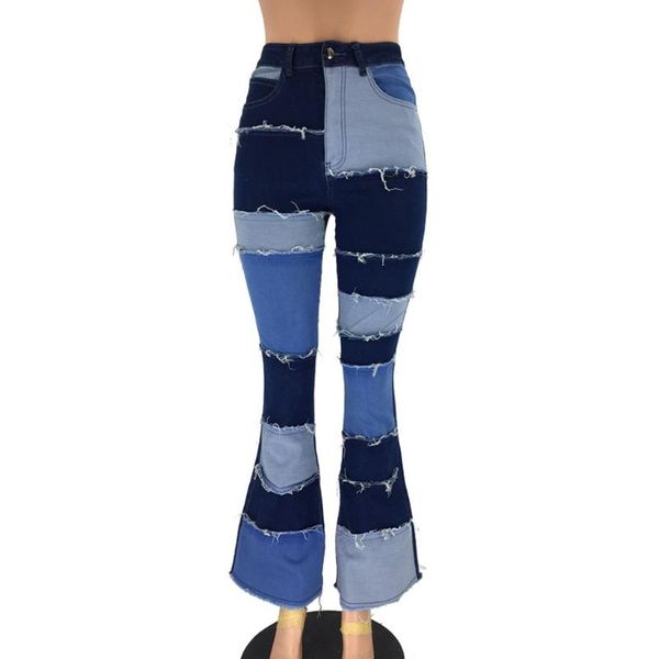 

women fashion high waist jeans leggings patch splice slim pocket pants trousers slim fit denim pants trousers pocket pants#n, Blue