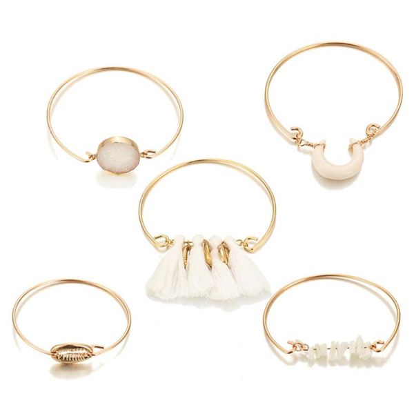 

5pcs boho bracelet tassel shell stone pendant bangles women beach jewelry, Black