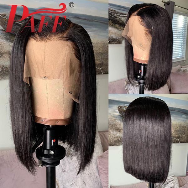 

paff 13x6 lace short bob wigs peruvian 100% remy hair can be dyed lace front human hair wigs pre-plucked bleached knots, Black;brown