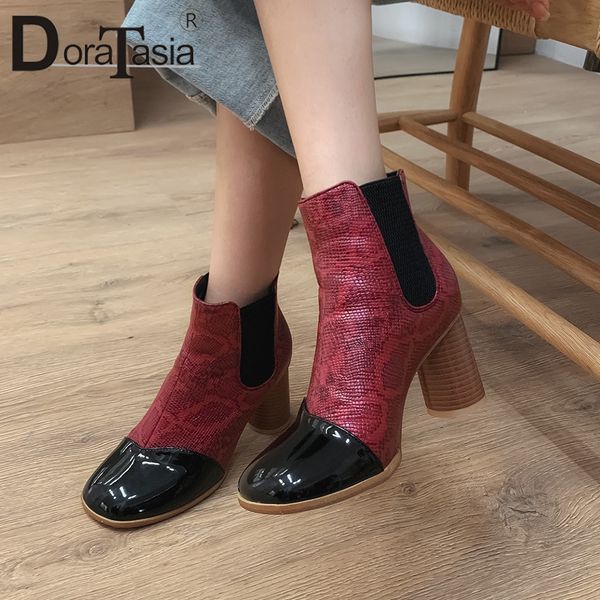 

doratasia plus size 32-48 new fashion ladies high heels boots women casual party boots patchwork snake veins ankle shoes woman, Black
