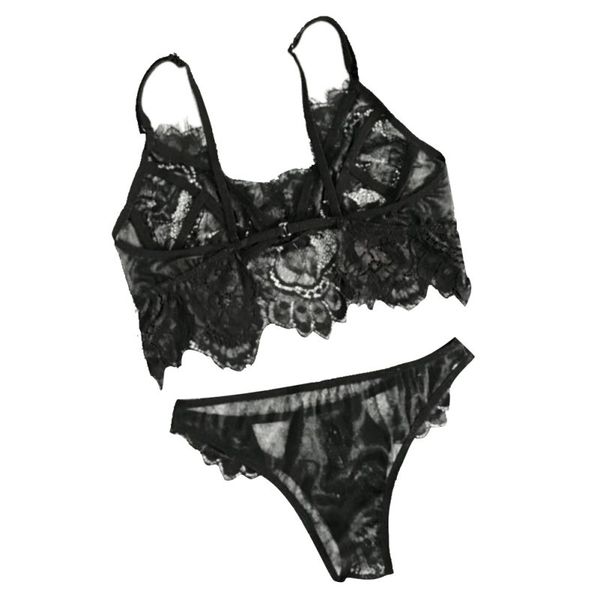 

Sexy Lace Bra Briefs Set Woman Girl Bra Set Hollow Out Lace Woman Ultra-thin Underwear Black White