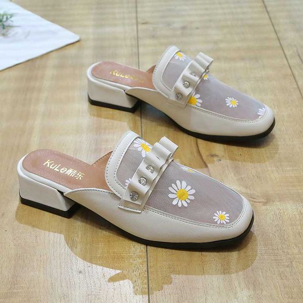 

women mules shoes flower designers fashion med heel slippers green casual beach sandals outside summer black woman slides