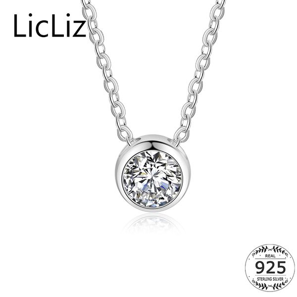 

licliz small 925 sterling silver cz pendant necklace collar women round cubic zirconia solitaire necklaces link chains ln0341