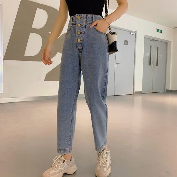 

jeans women's loose-fit 2019 new style autumn dad pants baggy pants capri harem high-waisted hyuna, Blue