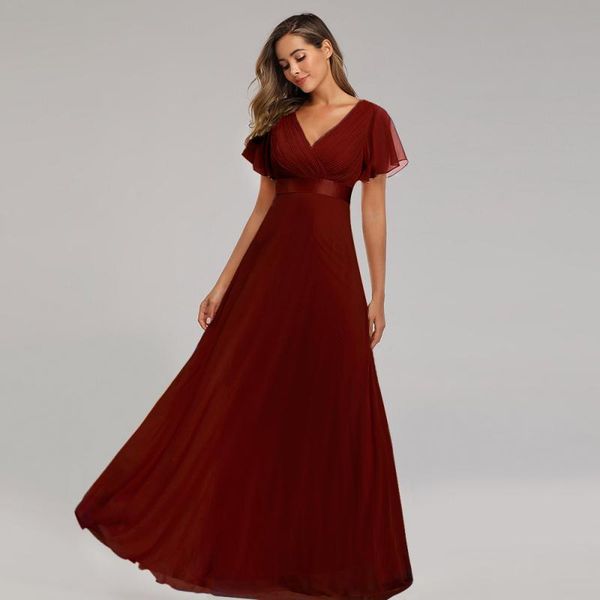 

2020 party dresses popular v-neck dress women's chiffon elastic banquet bridesmaid evening dress white burgundy black mauve pink navy, White;black