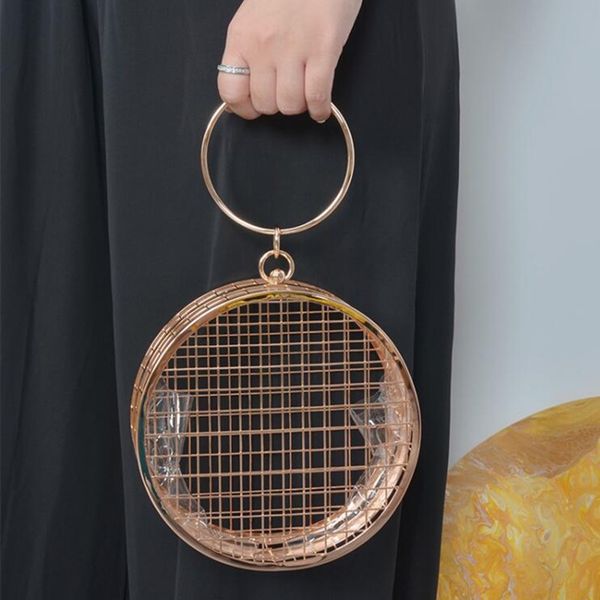 

new arrival metal hollow out women handbag round handbag small clutch evening bag party purse banquet bag casual totes pouch