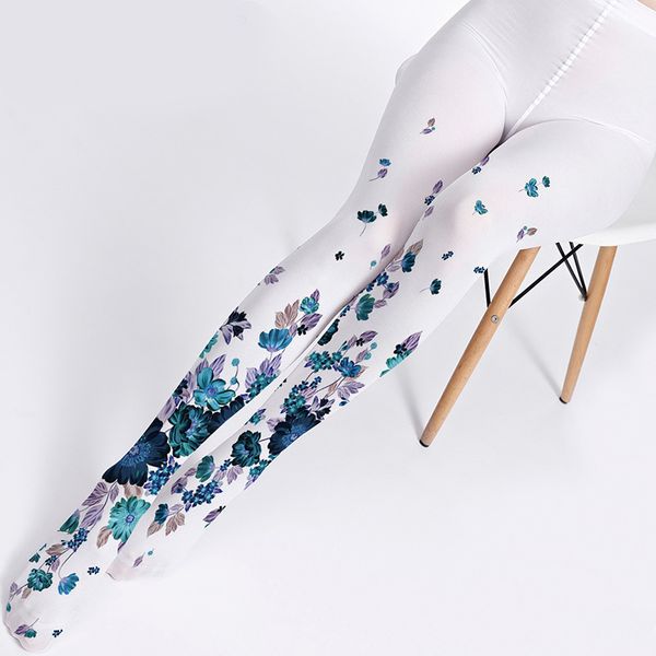 

blue flower print women pantyhose dropship and bulk