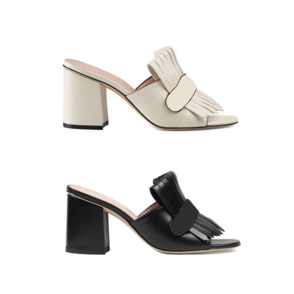 

latest platform sandals summer high heels slide women designer shoes suede leather with fringe double tone vintage mid-heel shoes 15 colors, Black