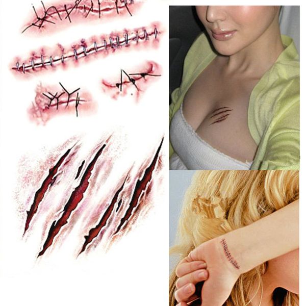 

vôsaidi temporary tattoos hallowmas art tattoos water decal close wound tattoos body art sticker 7pcs arts/sheet