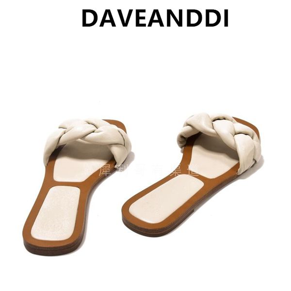 

dave&di 2020 summer england office lady simple 100%sheep leather mules slippers women shoes woman flat shoes women, Black