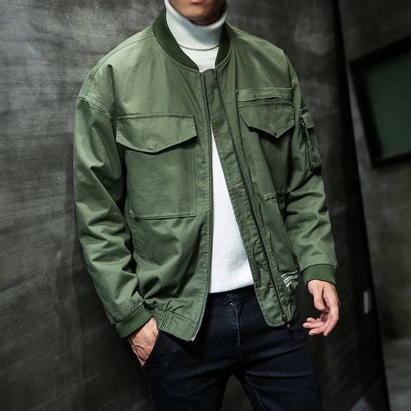 

vintage bomber jacket brand slim fit men slim jackets fashion streetwear casual jacket stand collar single breasted solid coat, Black;brown