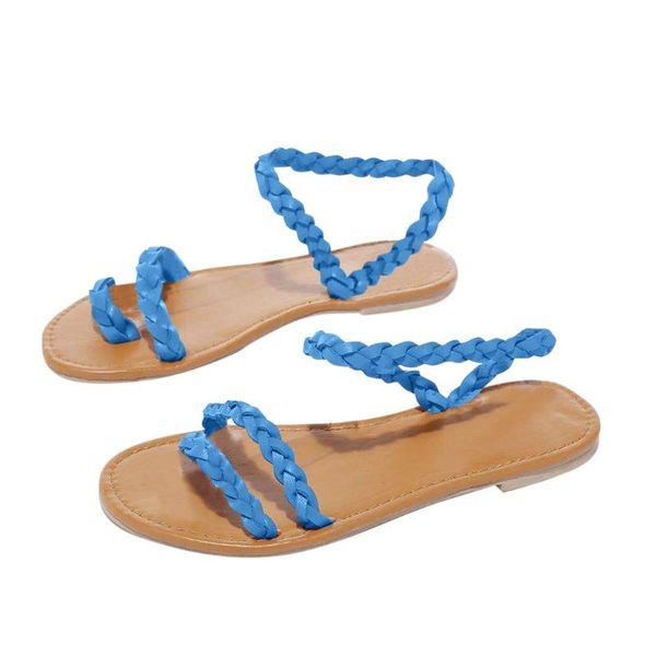 

летние женские сандалии шлепанцы крест-накрест соломенные квартиры сандалии повседневная пляжная обувь досуг личность модный удобный, Black