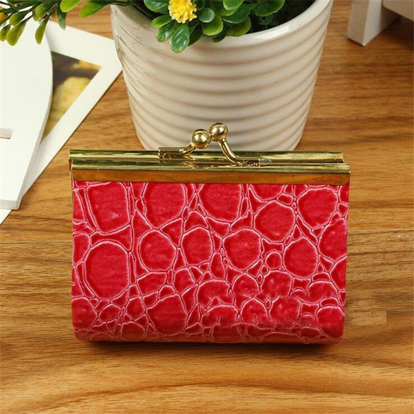 

2019 women mini short wallets girls embossed coin purse hasp clutch holder handbag pvc mental small change solid elegant, Red;black
