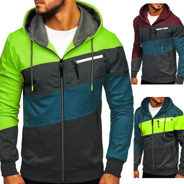 

running jackets sweater winter men's simple splice cap with long sleeve zip blouse jacket sport #3n08, Black;red